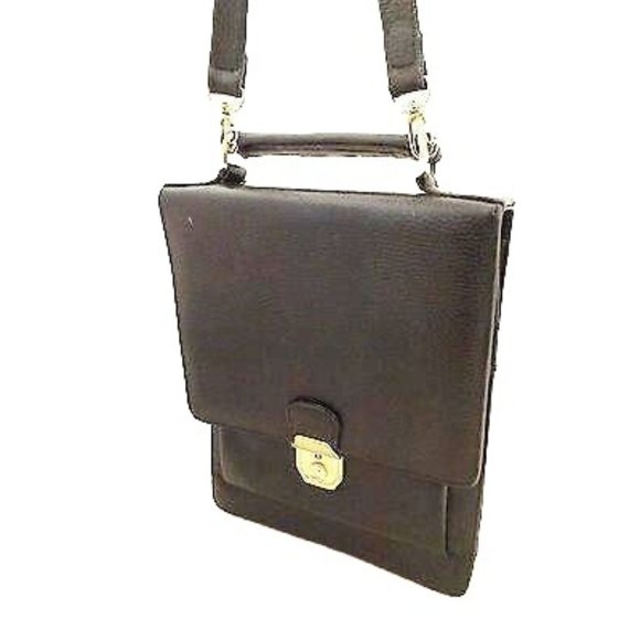 Amiet Italian Leather Black Briefcase Crossbody Executive Vintage Shoulder Bag - Picture 3 of 10